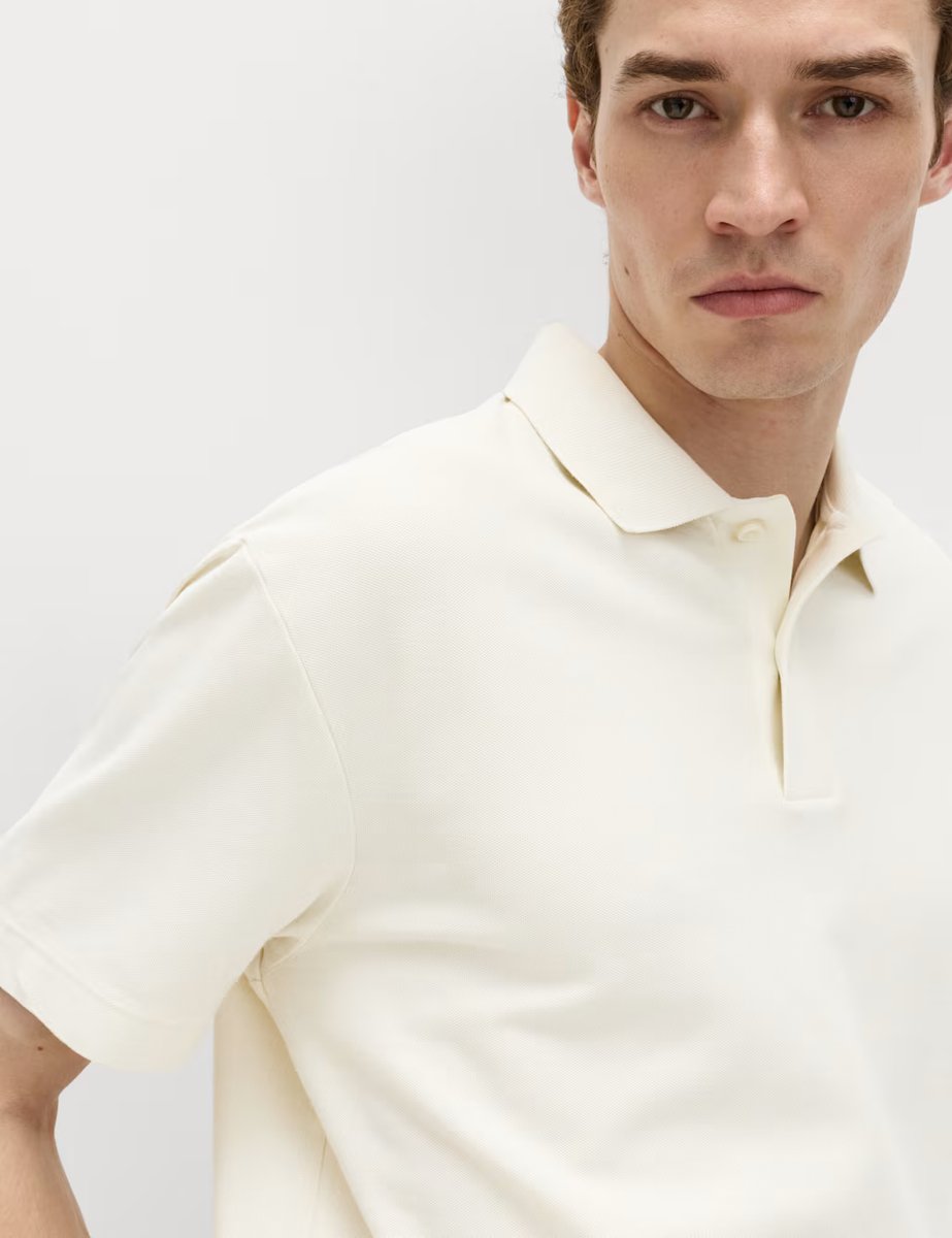 Marks & Spencer M&S Pure Cotton Garment Dyed Polo Shirt Ecru - 2