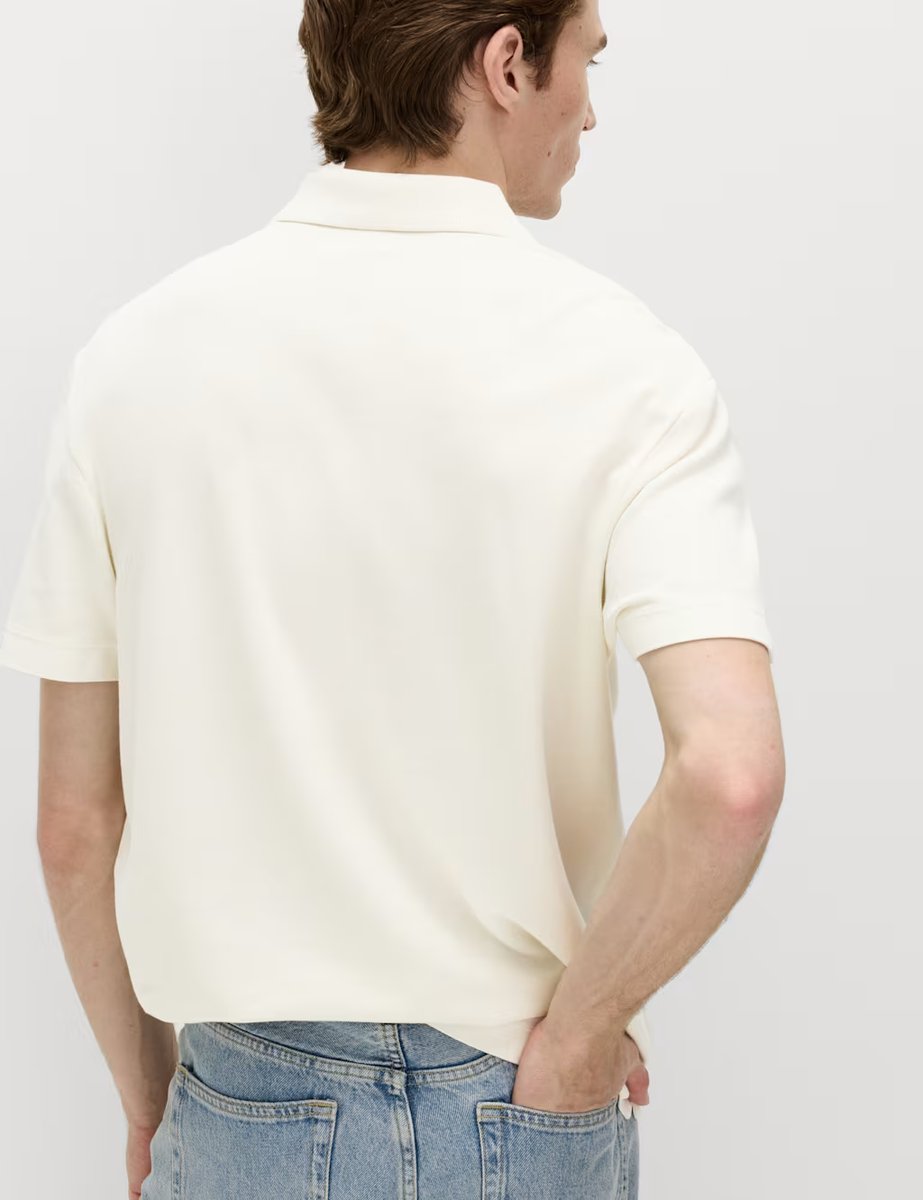 Marks & Spencer M&S Pure Cotton Garment Dyed Polo Shirt Ecru - 3