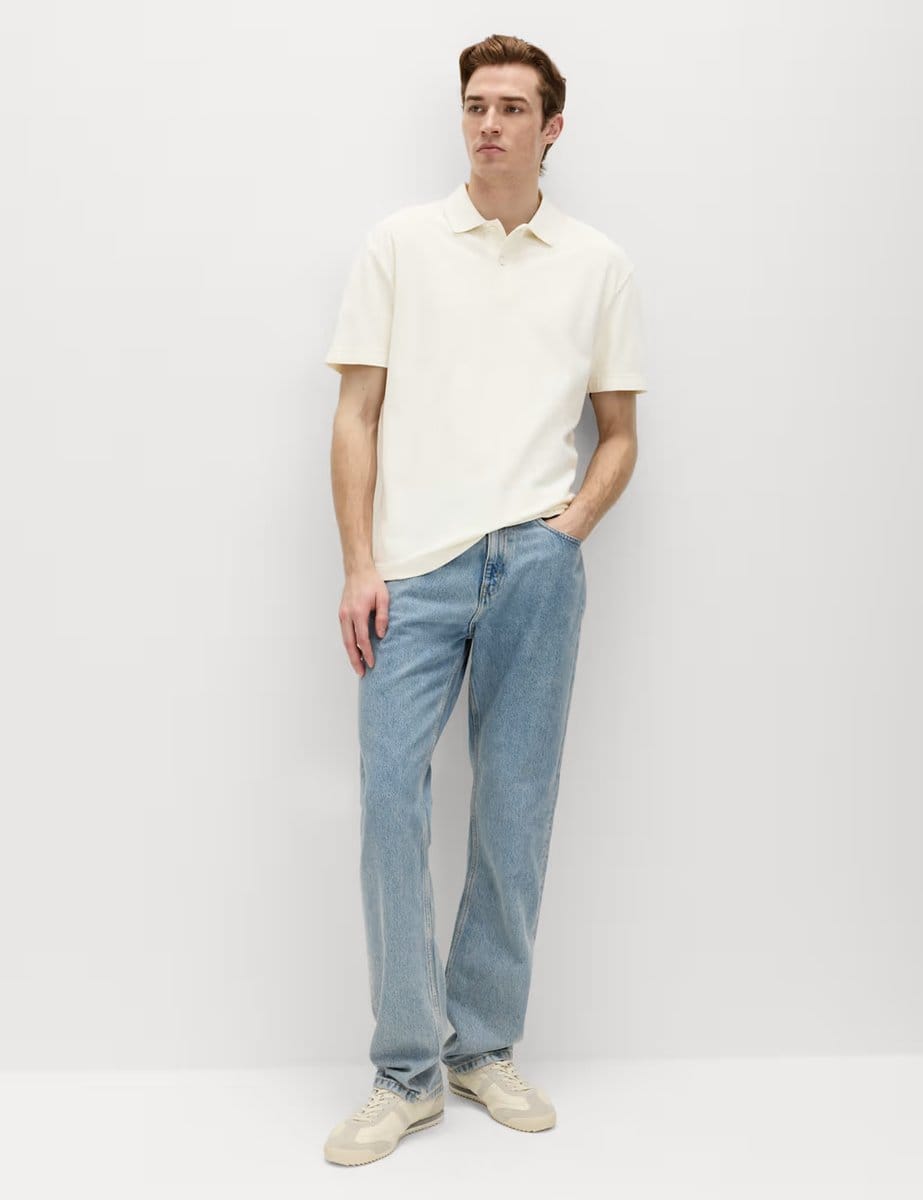Marks & Spencer M&S Pure Cotton Garment Dyed Polo Shirt Ecru - 4