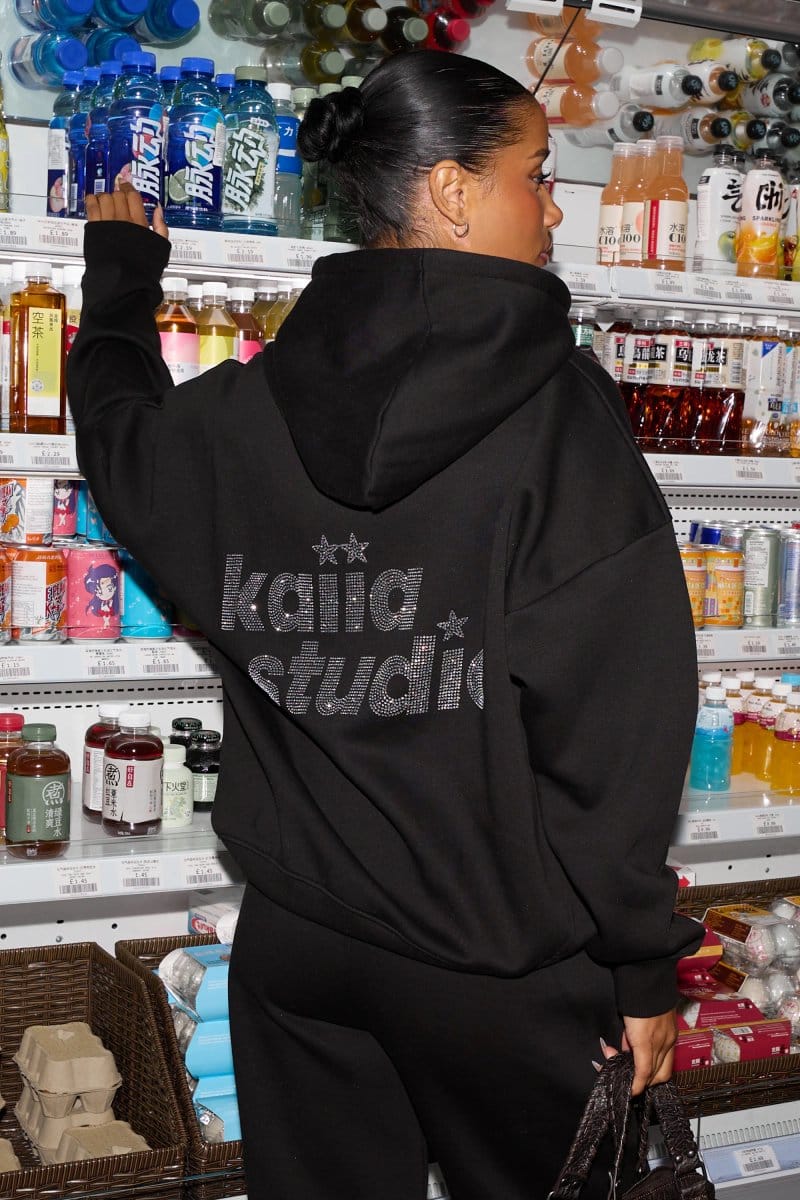 Kaiia Kaiia Studio Diamante Oversized Hoodie Black - 4