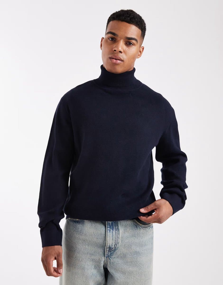ASOS ASOS Jack & Jones Roll Neck Jumper in Navy