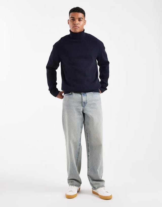 ASOS Jack & Jones Premium roll neck jumper in navy - 2