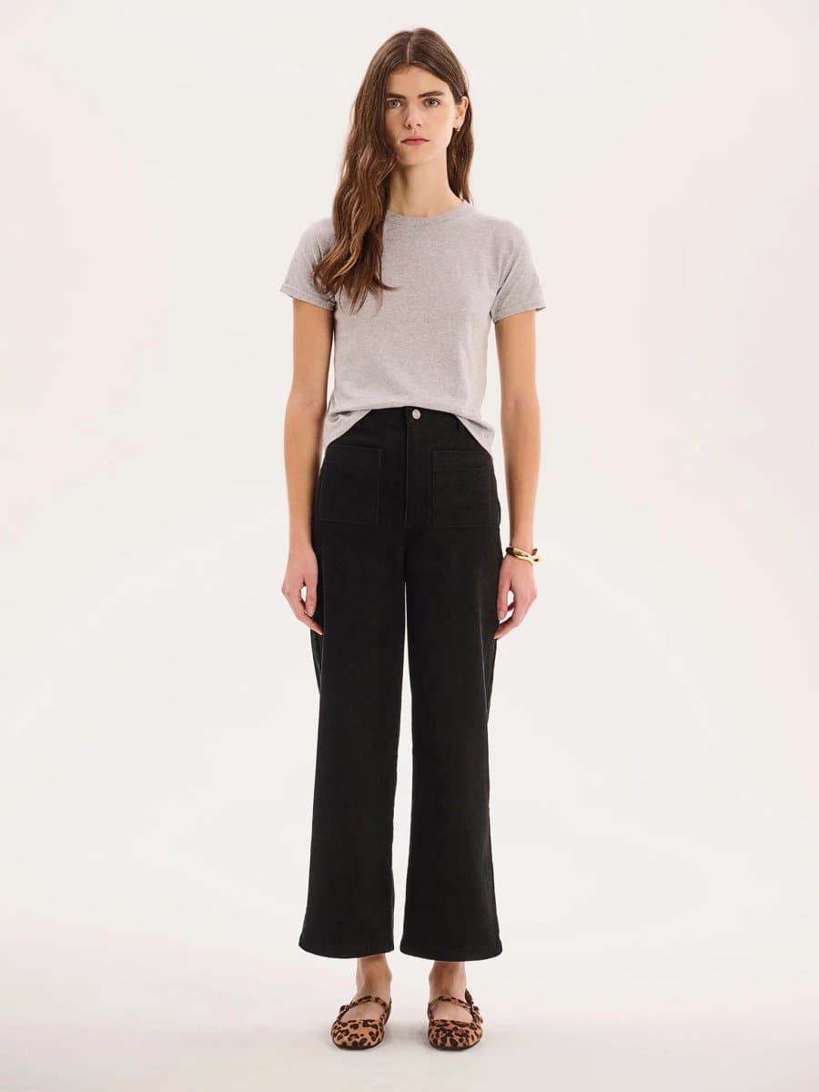 OMNES Orielle Cropped Cord Trouser in Black