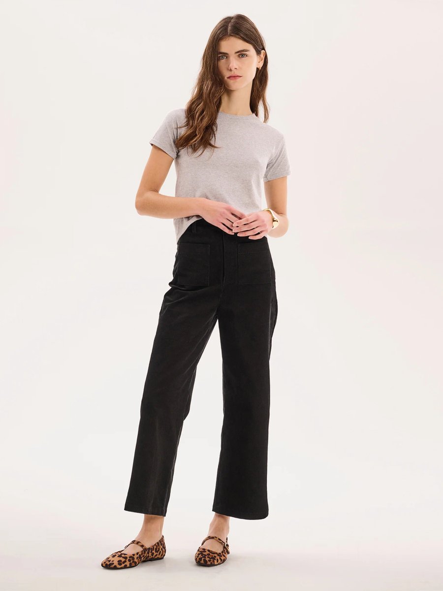 OMNES Orielle Cropped Cord Trouser in Black - 2
