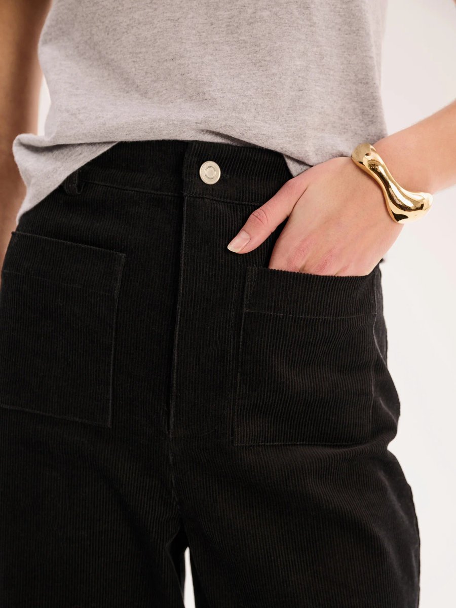 OMNES Orielle Cropped Cord Trouser in Black - 3