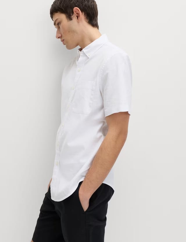 Marks & Spencer M&S Regular Fit Linen Rich Short Sleeve Shirt White - 2