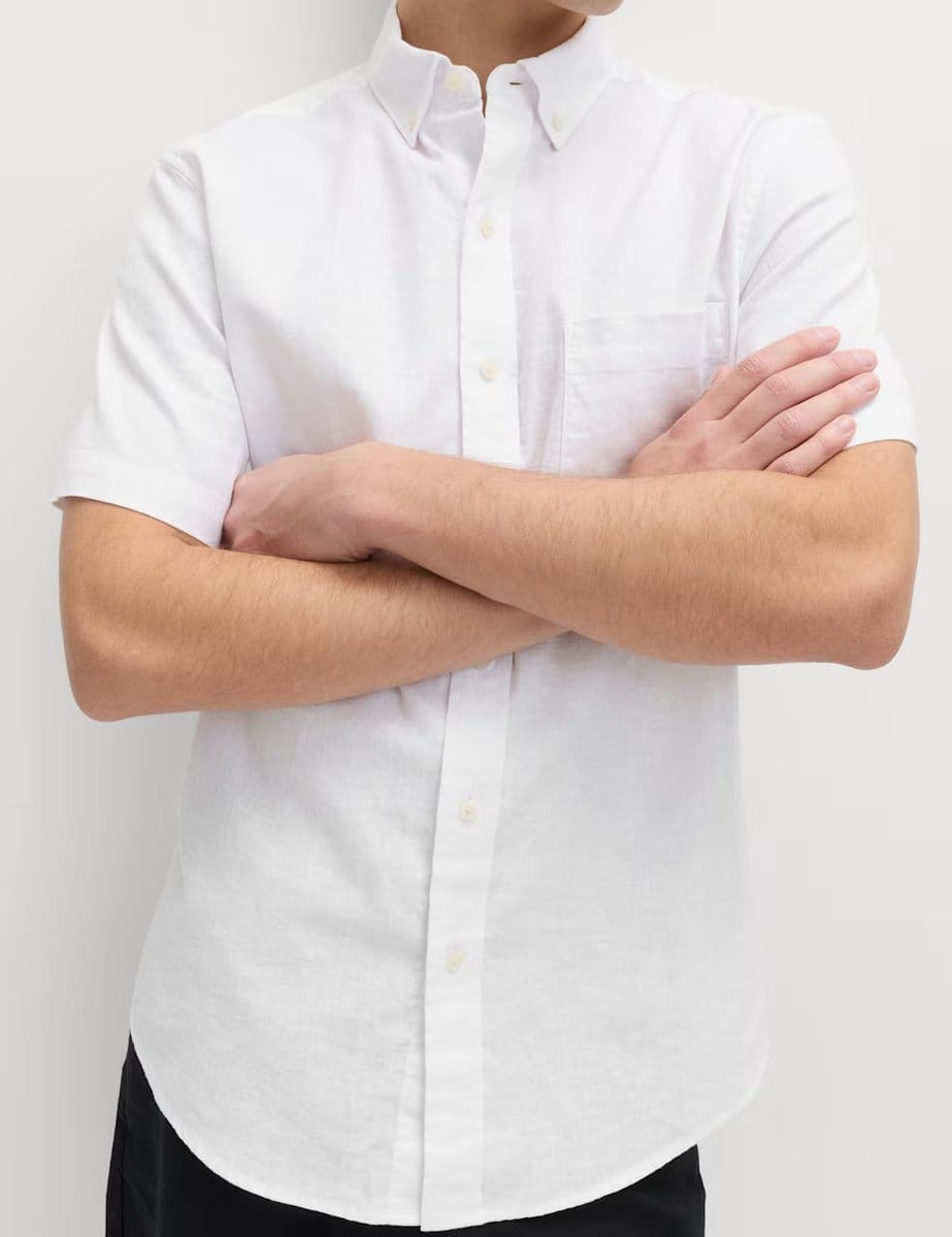 Marks & Spencer M&S Regular Fit Linen Rich Short Sleeve Shirt White - 4