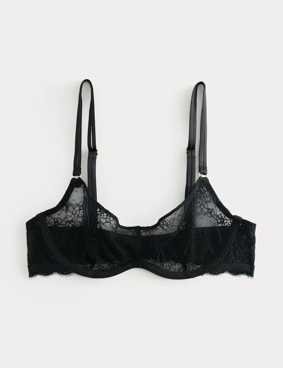 Marks & Spencer M&S Floral Lace Wired Scoop Bra in Black