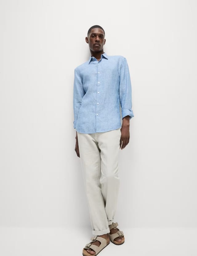 Marks & Spencer M&S Slim Fit Pure Linen Shirt Chambray - 2