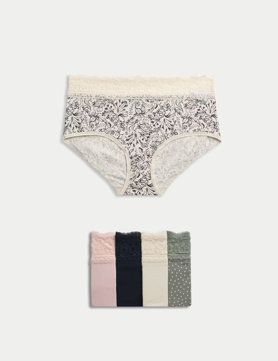 Marks & Spencer M&S 5pk Cotton Rich Printed High Rise Shorts Dusty Green