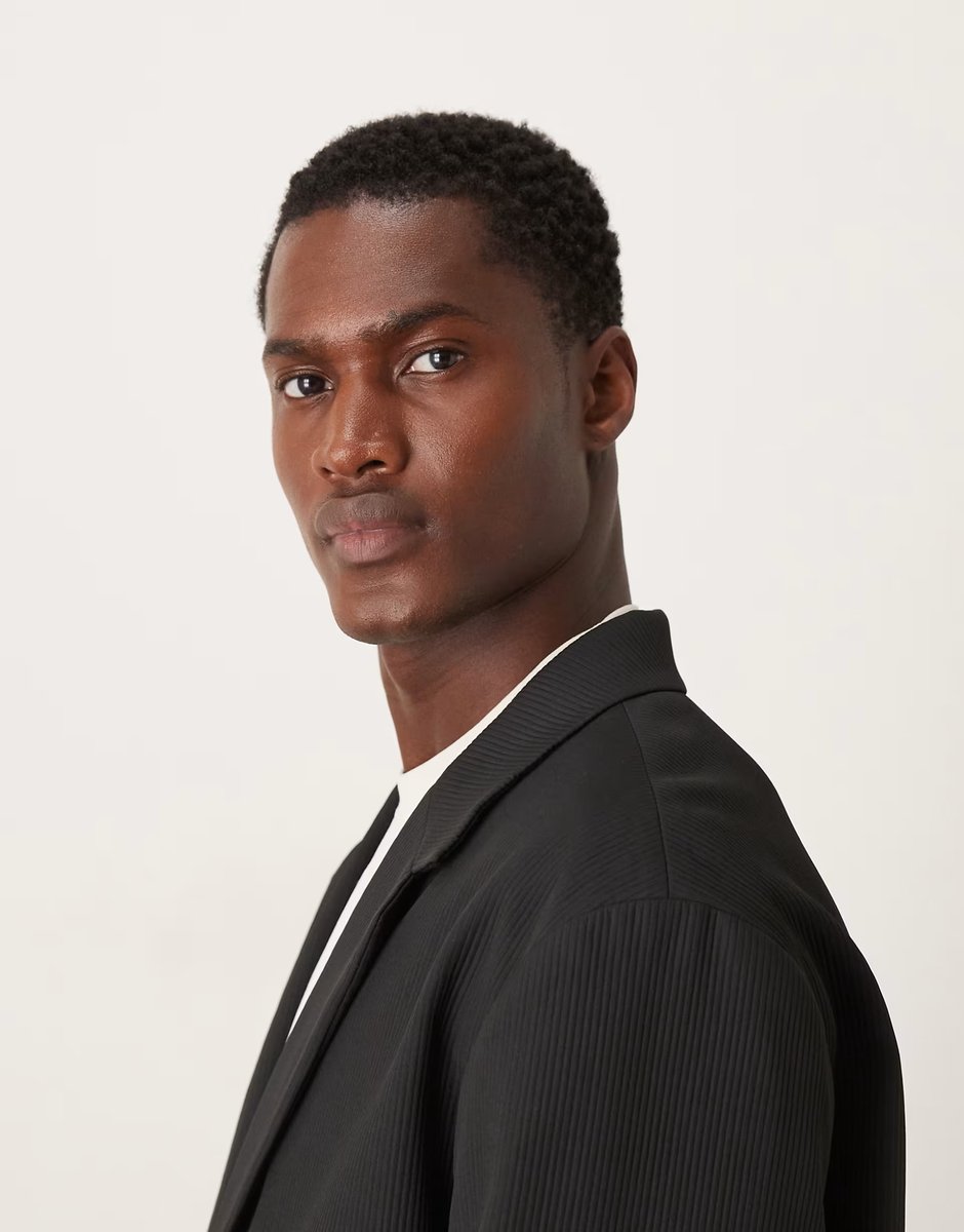 ASOS ASOS DESIGN rib fabric boxy suit jacket in black - 4