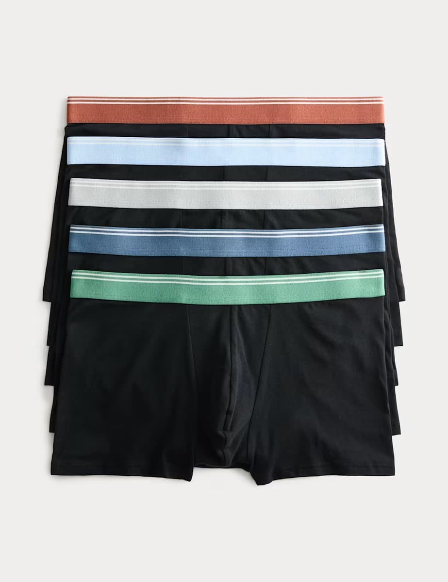 Marks & Spencer M&S 5 Pack Cotton Rich Stretch Cool & Fresh™ Hipsters Black Mix
