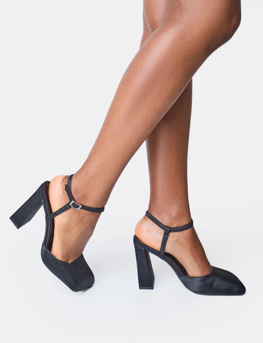 Public Desire Leighton Black Satin Slant Toe Block Heels - 2