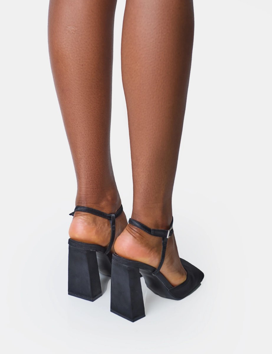 Public Desire Leighton Black Satin Slant Toe Block Heels - 3