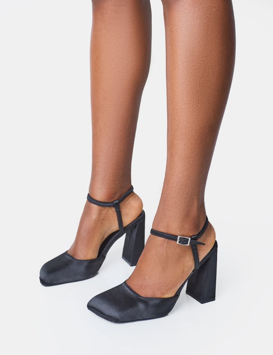 Public Desire Leighton Black Satin Slant Toe Block Heels - 4