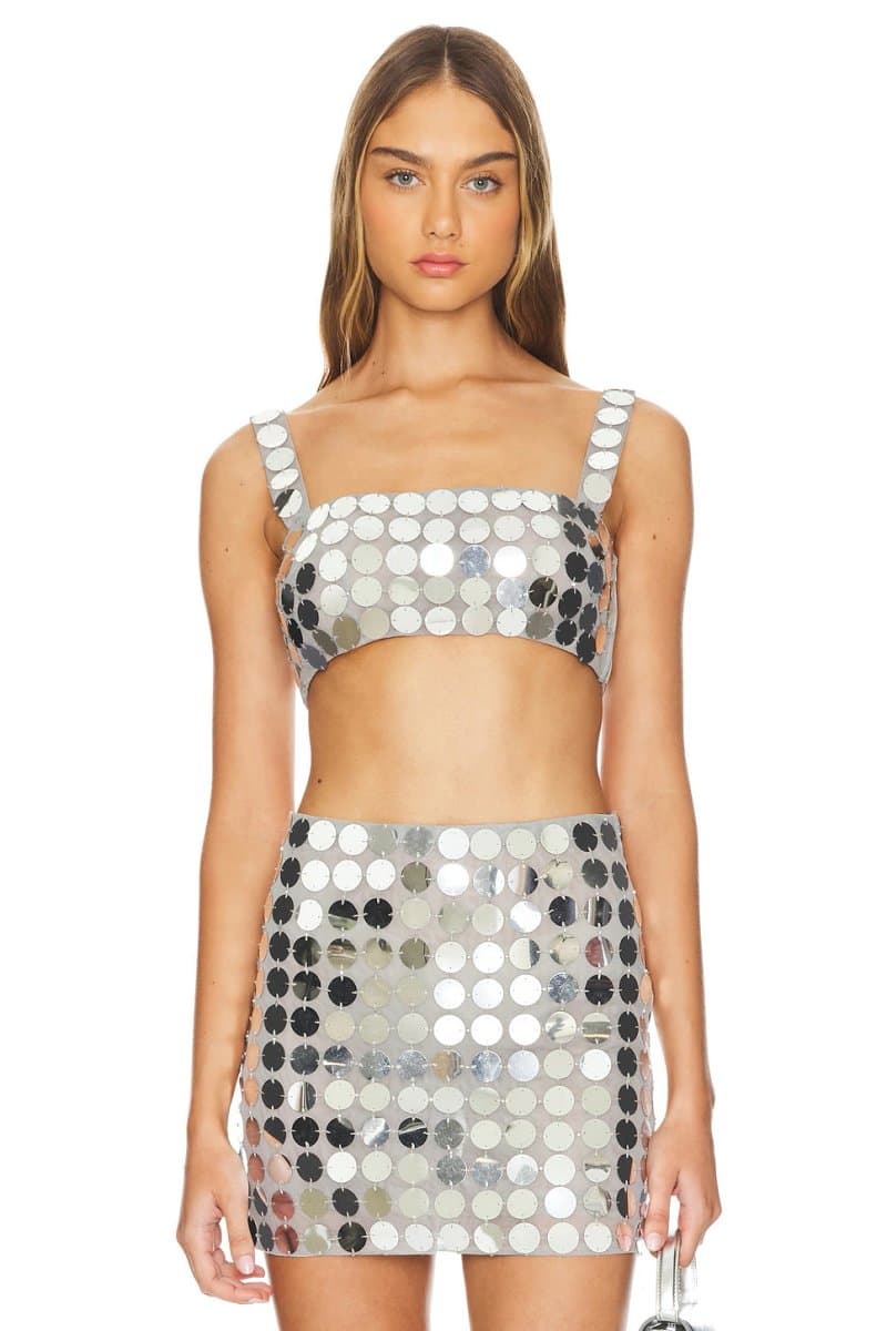 revolve Revolve Gilles Sequin Crop Top in Disco Silver