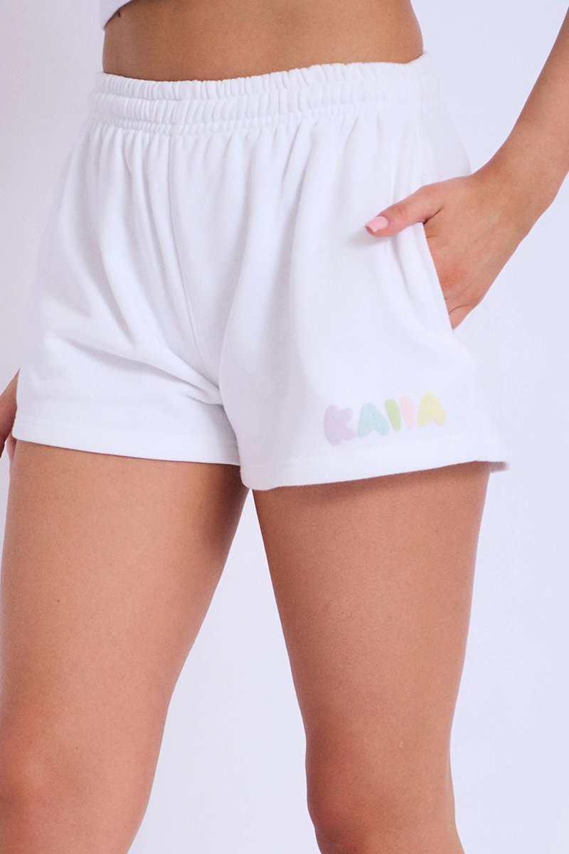 Kaiia Kaiia Design Bubble Logo Sweat Shorts Off White & Rainbow - 2