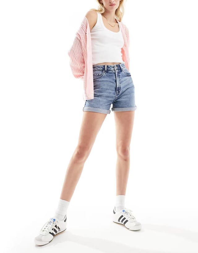 ASOS ASOS DESIGN Tall denim comfort mom short in midwash blue - 3