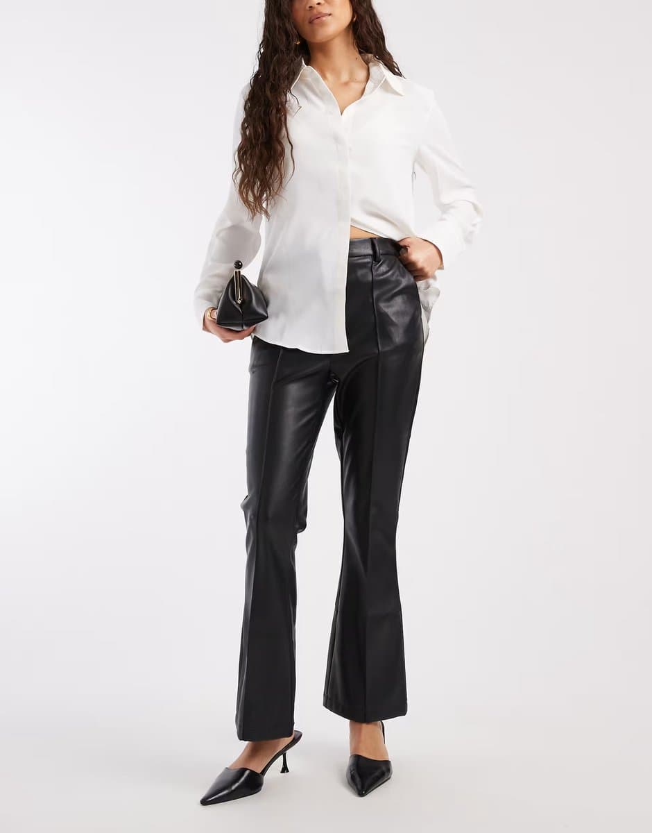 ASOS ASOS DESIGN kick flare trousers in faux leather in black
