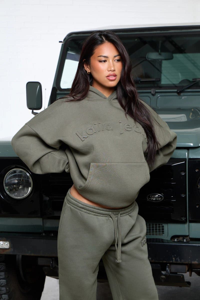 Kaiia Kaiia Jeans Embossed Oversized Hoodie Smoke Olive