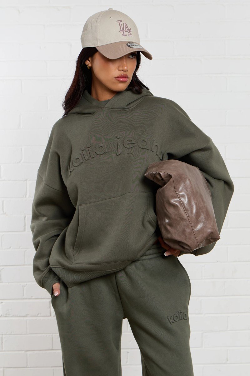 Kaiia Kaiia Jeans Embossed Oversized Hoodie Smoke Olive - 2