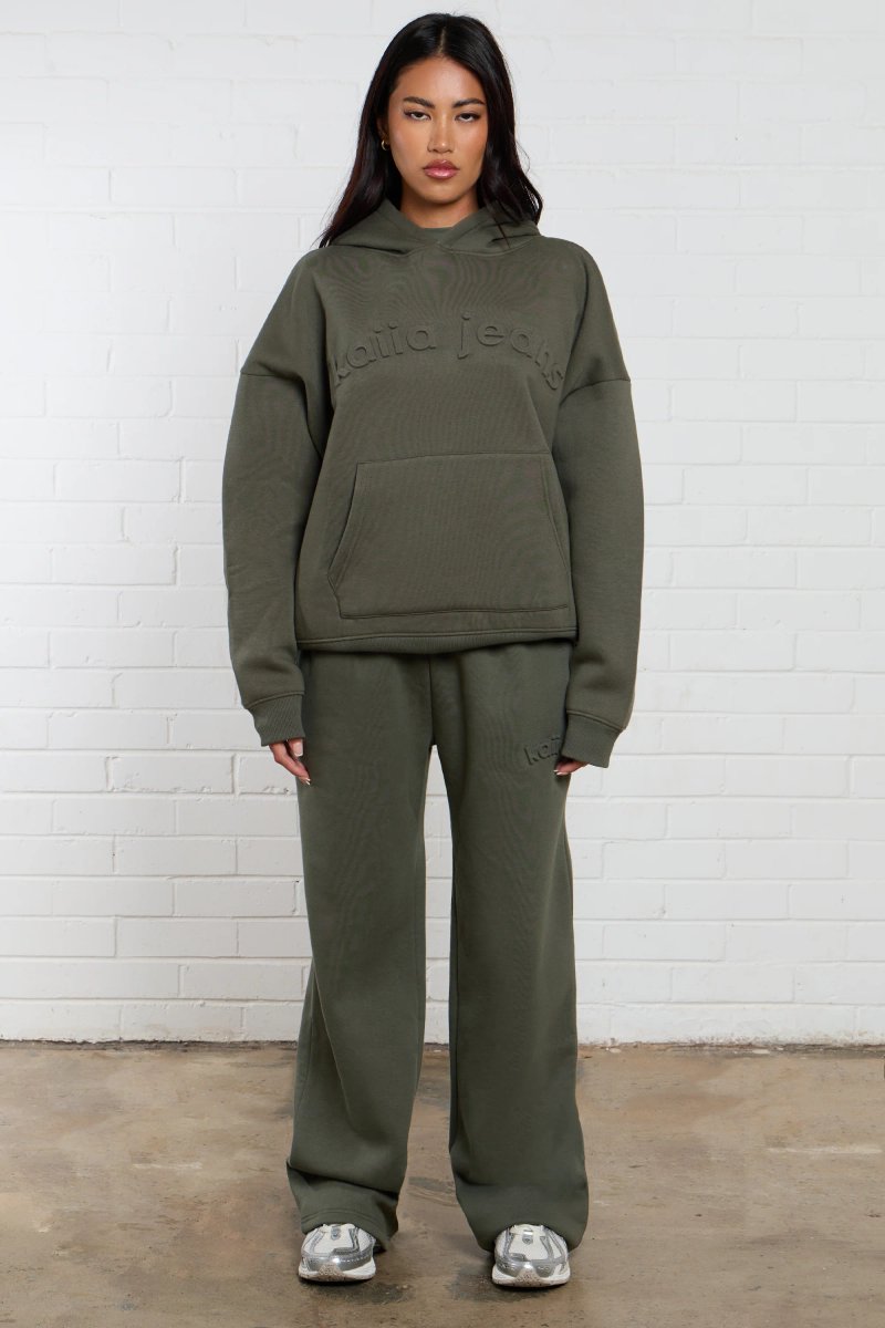 Kaiia Kaiia Jeans Embossed Oversized Hoodie Smoke Olive - 3