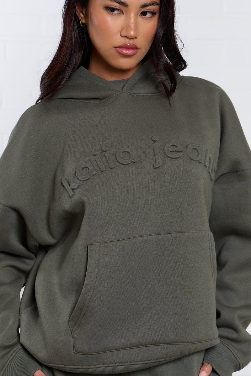 Kaiia Kaiia Jeans Embossed Oversized Hoodie Smoke Olive - 4