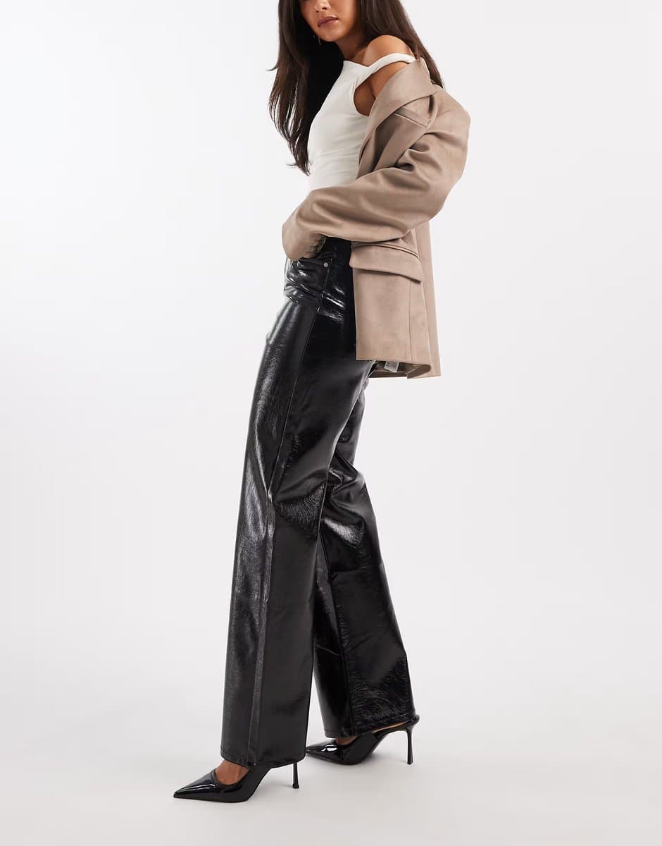 ASOS Vero Moda vinyl high waist wide leg trouser in black