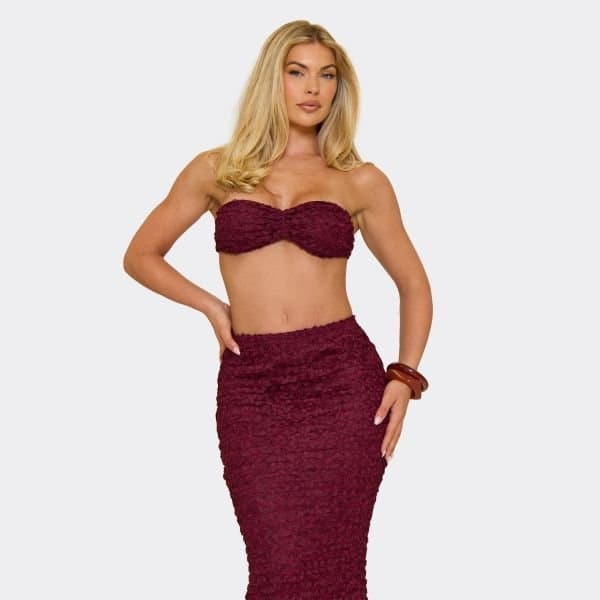 EGO Bandeau Bralet Top In Burgundy Textured, Women's Size UK 8