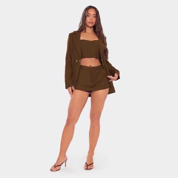 EGO Mid Rise Tailored Mini Skort In Chocolate Brown, Women's Size UK 6