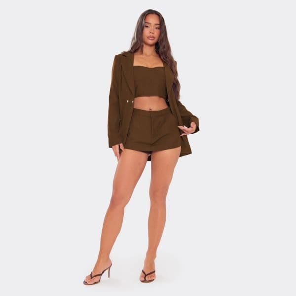 EGO Mid Rise Tailored Mini Skort In Chocolate Brown, Women's Size UK 6 - 1