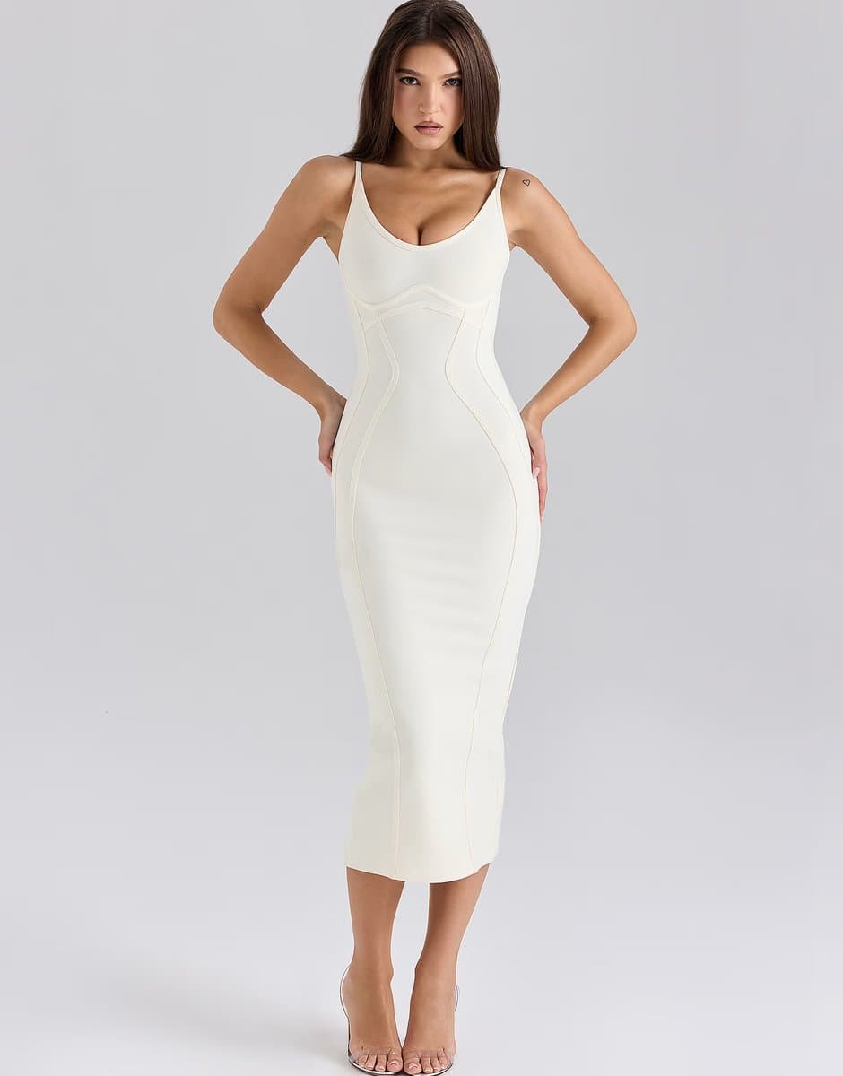 ASOS House of CB the hourglass midi bandage dress in ivory
