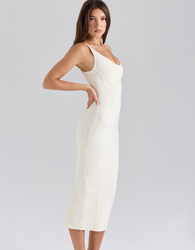 ASOS House of CB the hourglass midi bandage dress in ivory - 3