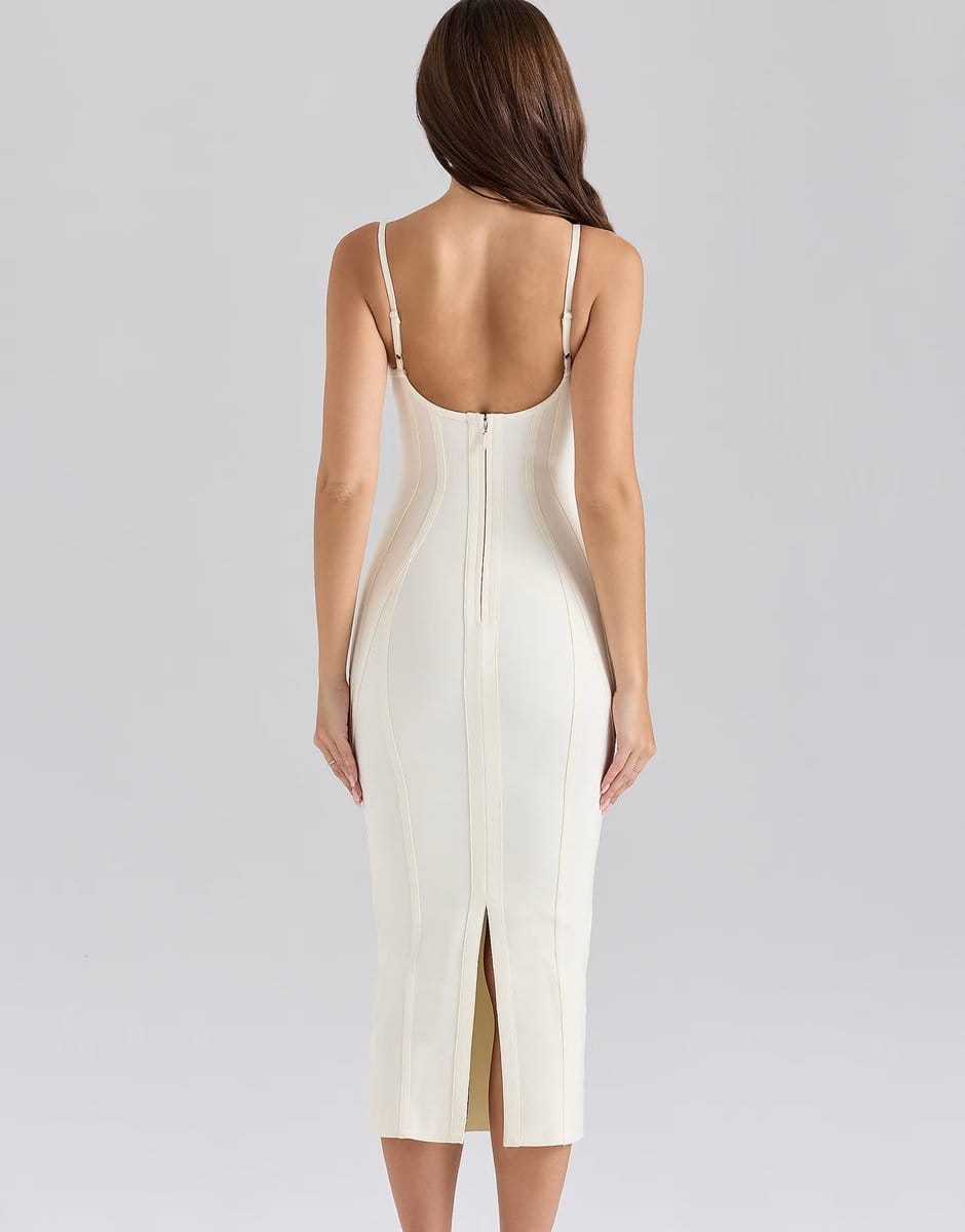 ASOS House of CB the hourglass midi bandage dress in ivory - 4