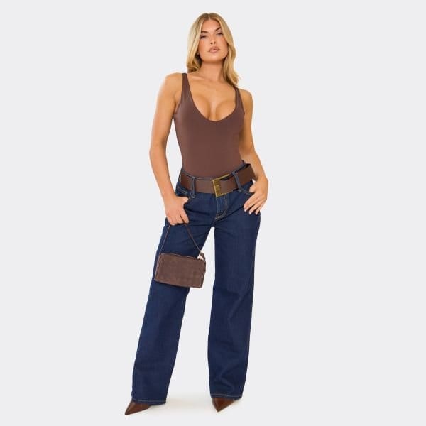EGO Low Rise Belted Straight Leg Jeans In Indigo Blue Denim, Women's Size UK 6 - 1