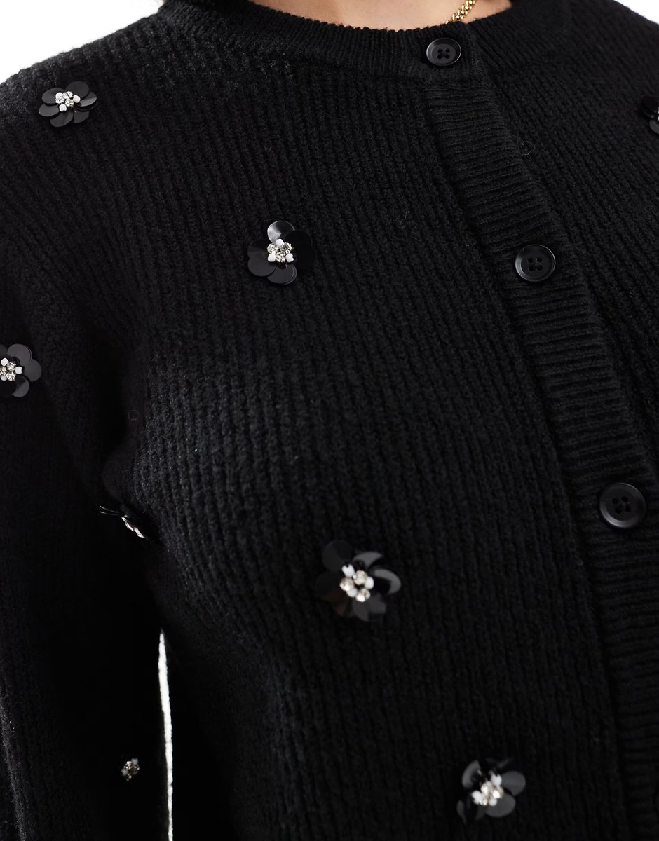 ASOS Miss Selfridge embellished knit cardigan co-ord in black - 3