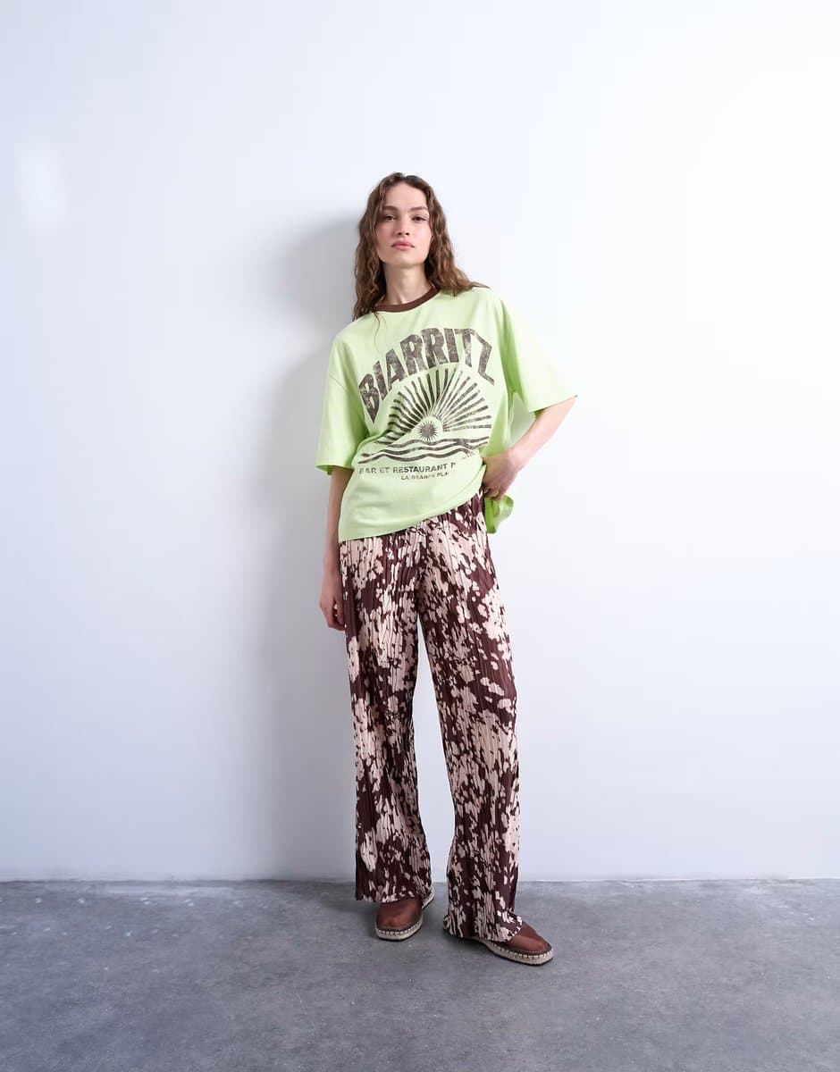 ASOS ASOS Abstract Animal Print Plisse Trousers in Brown