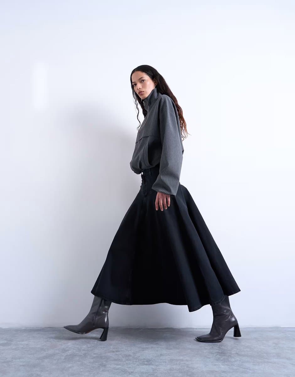 ASOS Topshop denim yoke front maxi skirt in washed black