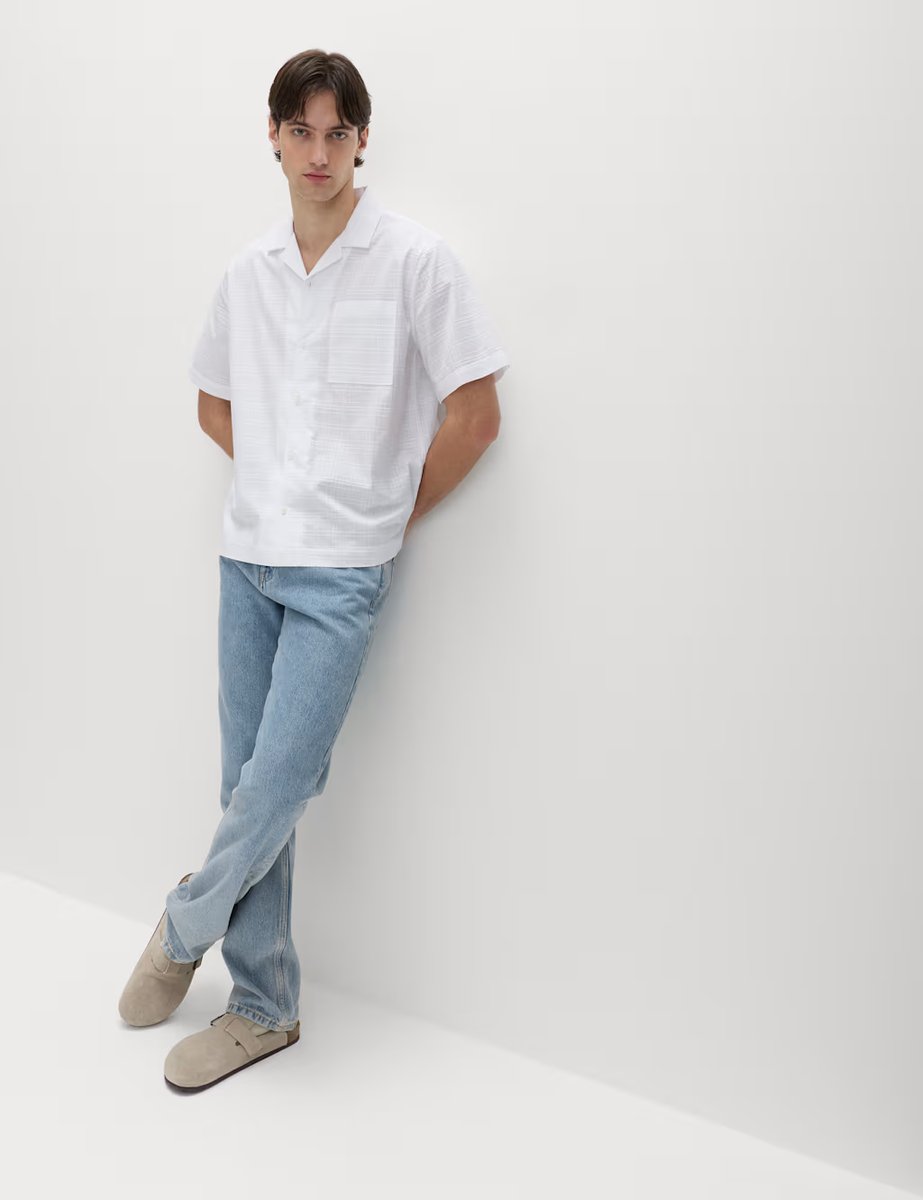 Marks & Spencer M&S Regular Fit Pure Cotton Short Sleeve Shirt White - 3