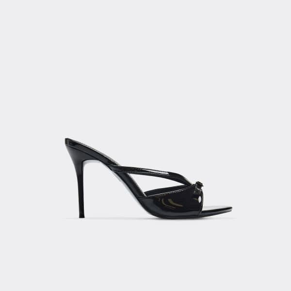 EGO Meadow Strappy Buckle Detail Stiletto Heeled Mule In Black Patent, Women's Size UK 3