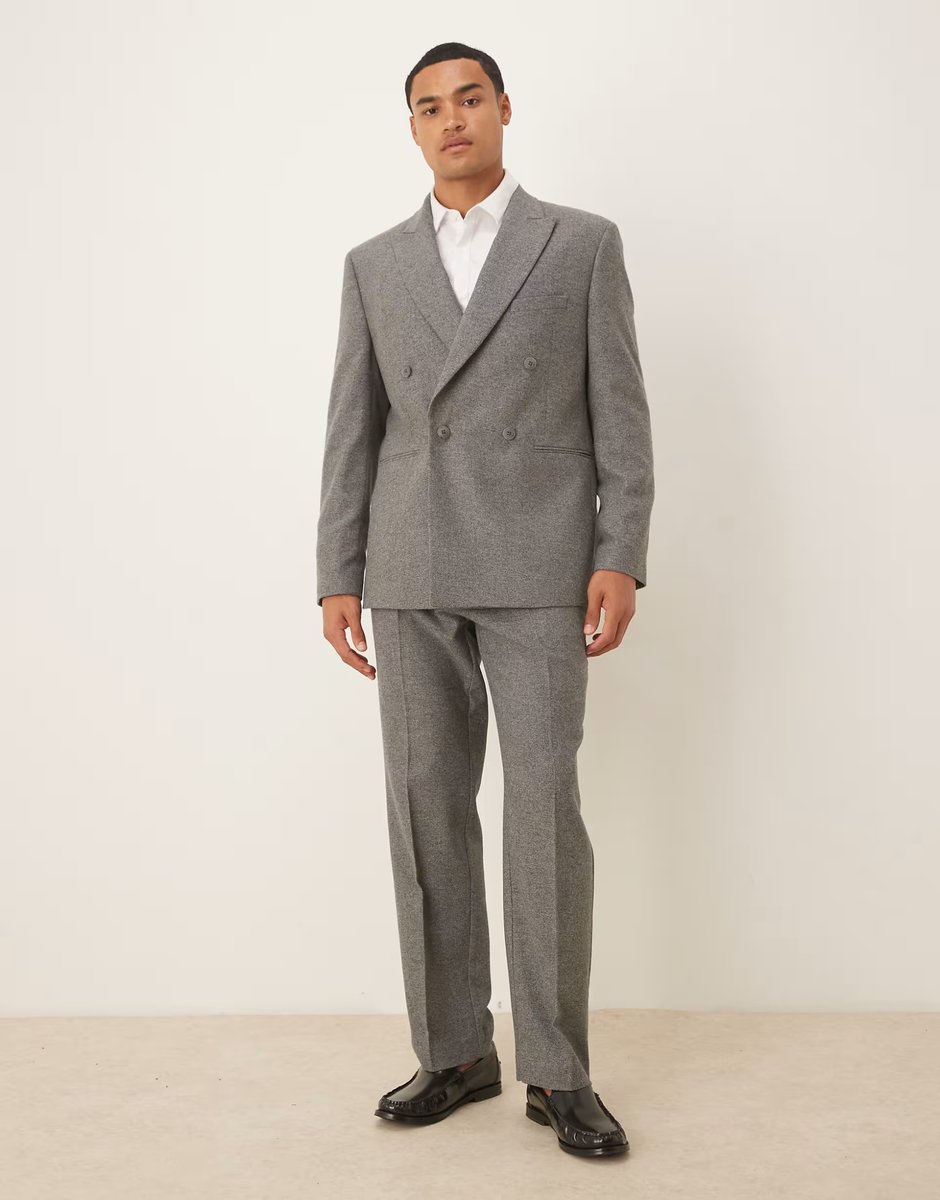 ASOS ASOS DESIGN regular double breasted suit jacket with wool in grey - 2