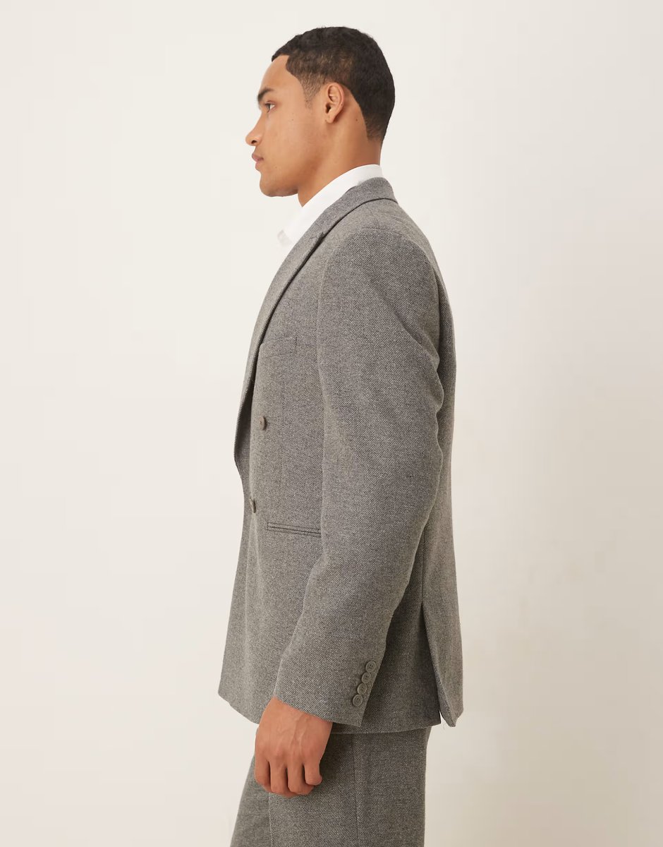 ASOS ASOS DESIGN regular double breasted suit jacket with wool in grey - 4