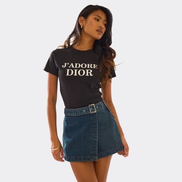 EGO Mid Rise Wrap Belt Front Detail Mini Skirt In Mid Blue Denim, Women's Size UK 6