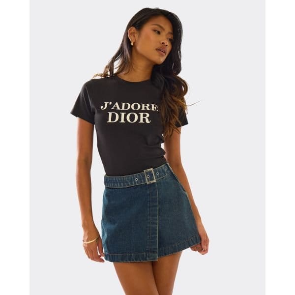 EGO Mid Rise Wrap Belt Front Detail Mini Skirt In Mid Blue Denim, Women's Size UK 6 - 2