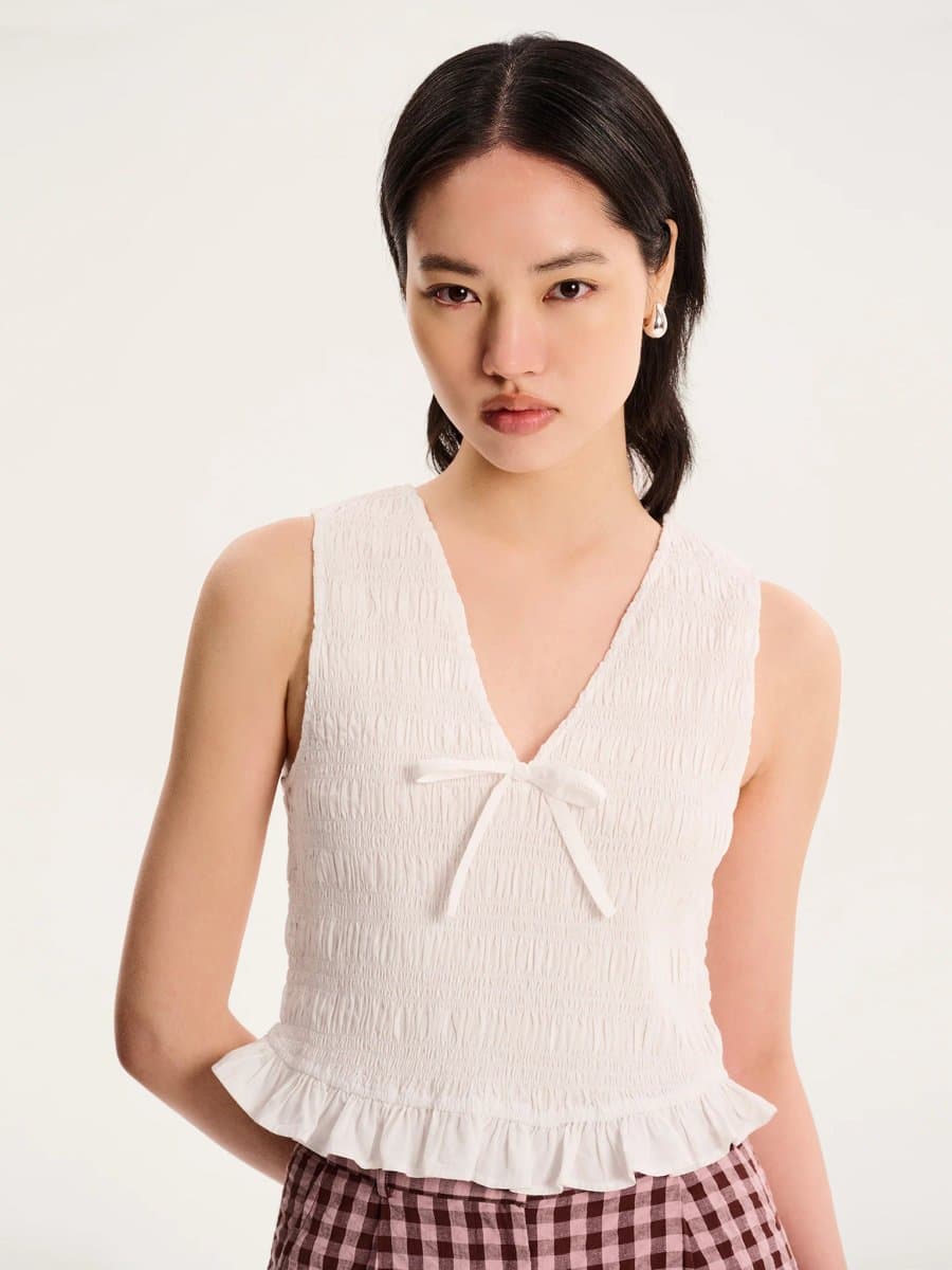 OMNES OMNES Floral V-Neck Sleeveless Top in White