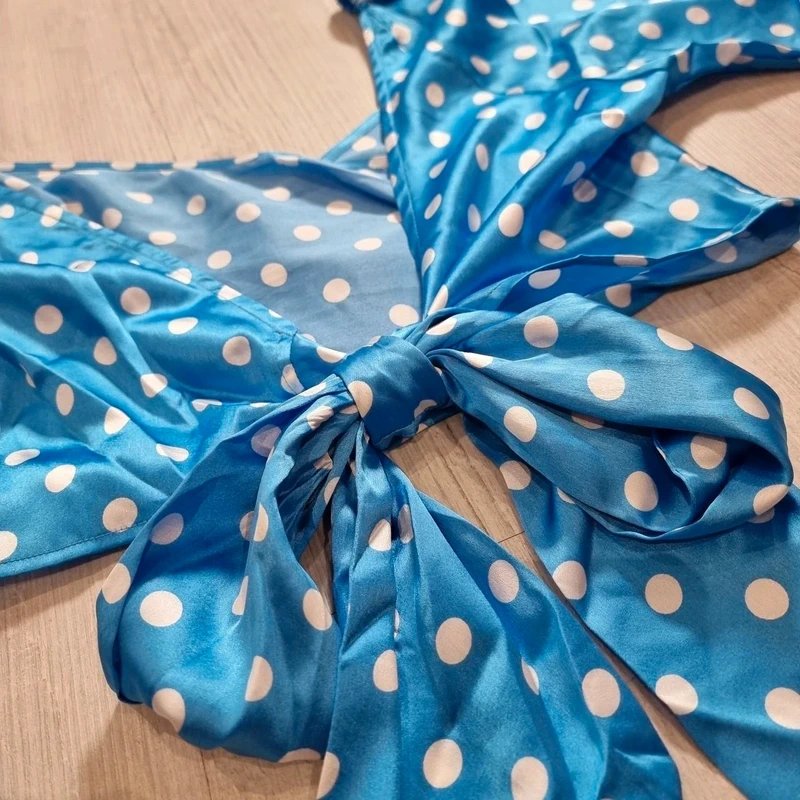 ASOS Asos Design Blue Polka Dots Satin Long Sleeve Crop Top - 2