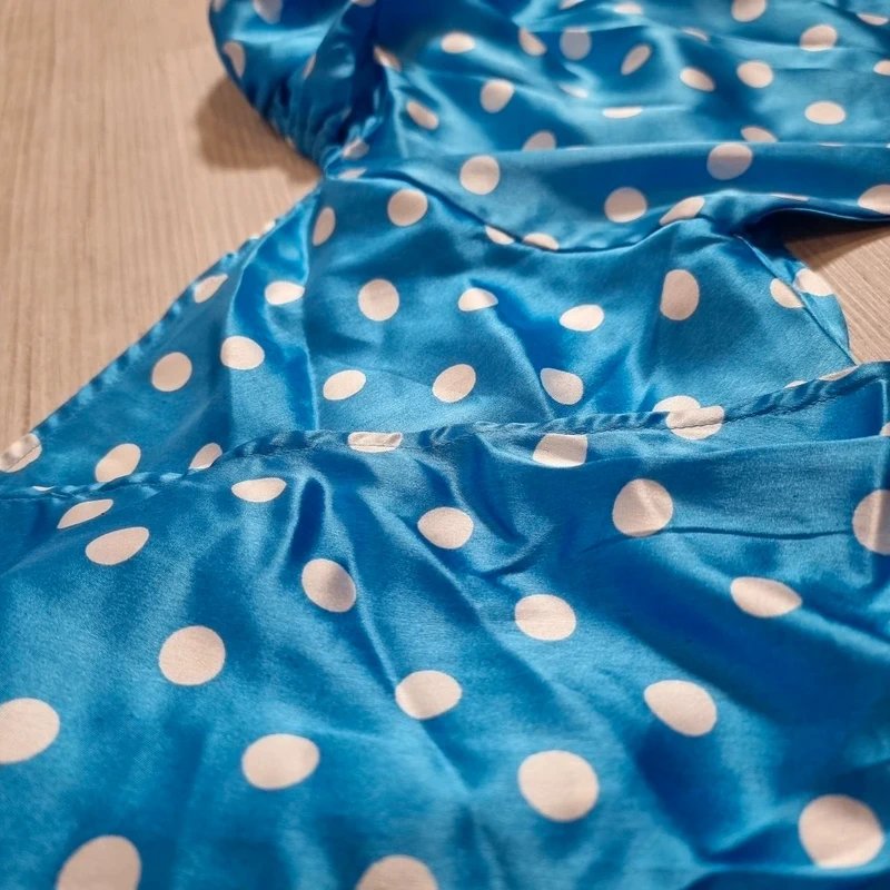 ASOS Asos Design Blue Polka Dots Satin Long Sleeve Crop Top - 3