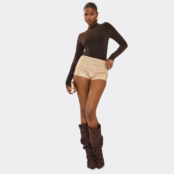 EGO Micro Hotpants In Gold Sequin, Women's Size UK 8 - 1