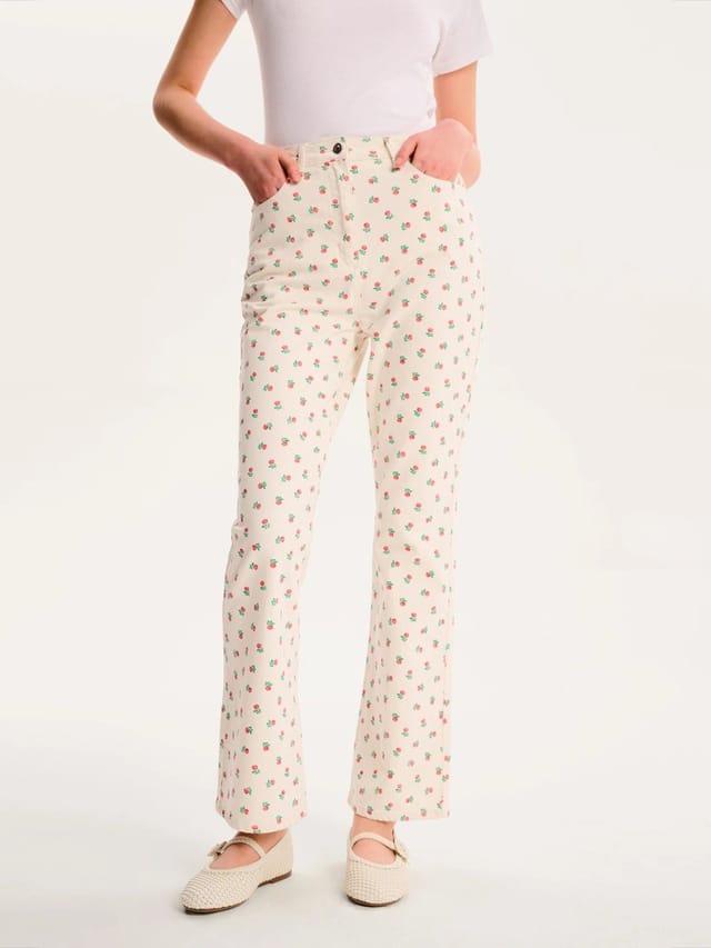 OMNES Sarah Jane All Over Rose Jeans in White - 2
