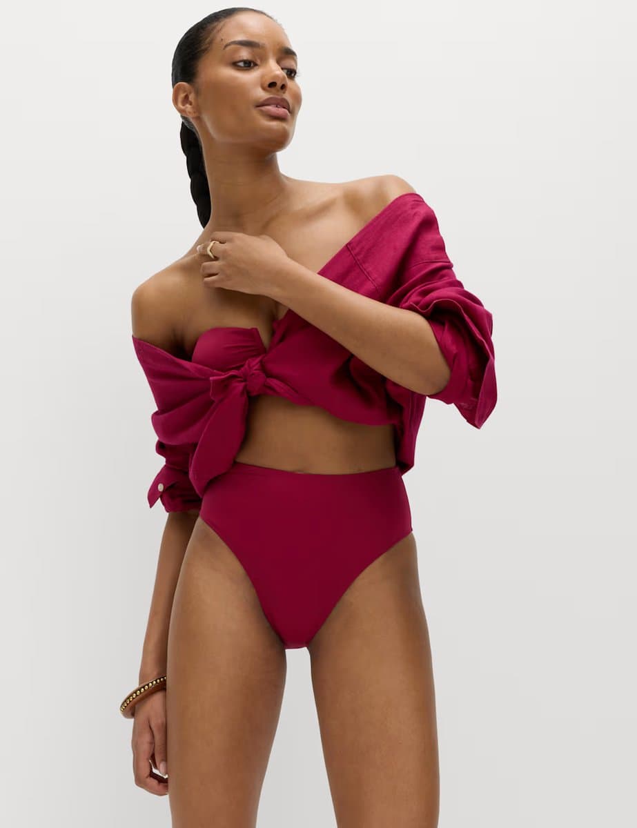 Marks & Spencer M&S High Waisted Bikini Bottoms in Raspberry